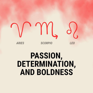 Graphic showing the zodiac signs for Aries, Scorpio, and Leo