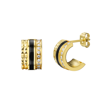 TUBE BLACK HOOPS WITH ZIRCONIA