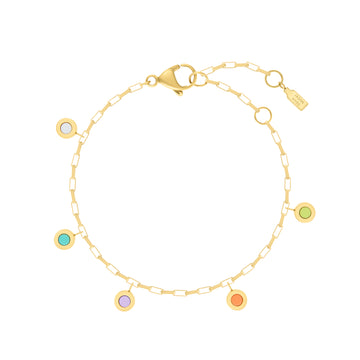 18K GOLD BRACELET WITH FIVE HANGING CHIPS