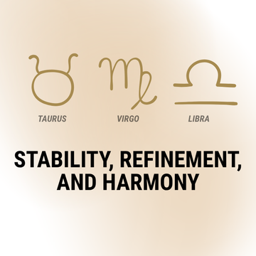 Graphic showing the zodiac signs for Taurus, Virgo, and Libra