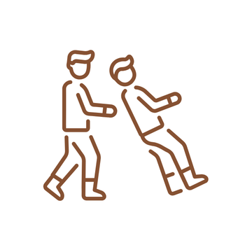 Line art icon of two people working together