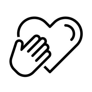 Line art icon of a hand holding a heart