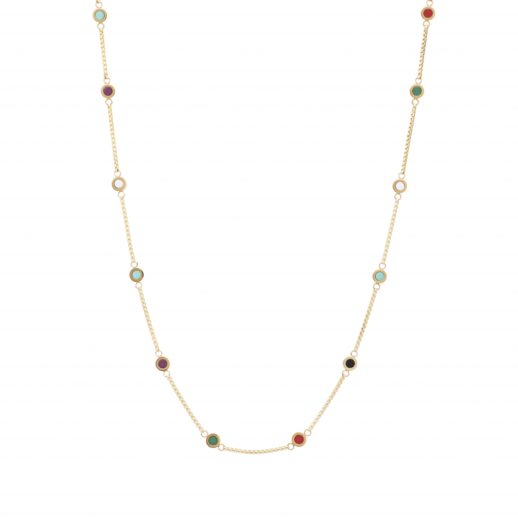 Twelve colorful chips gold necklace