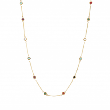 Twelve colorful chips gold necklace