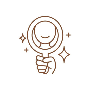 Line art icon of a magnifying glass showing a happy face