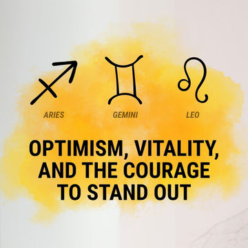 A graphic showing the zodiac signs for Aries, Gemini, and Leo