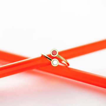 Jason Hyde gold-tone open ring with striking red and white enamel details