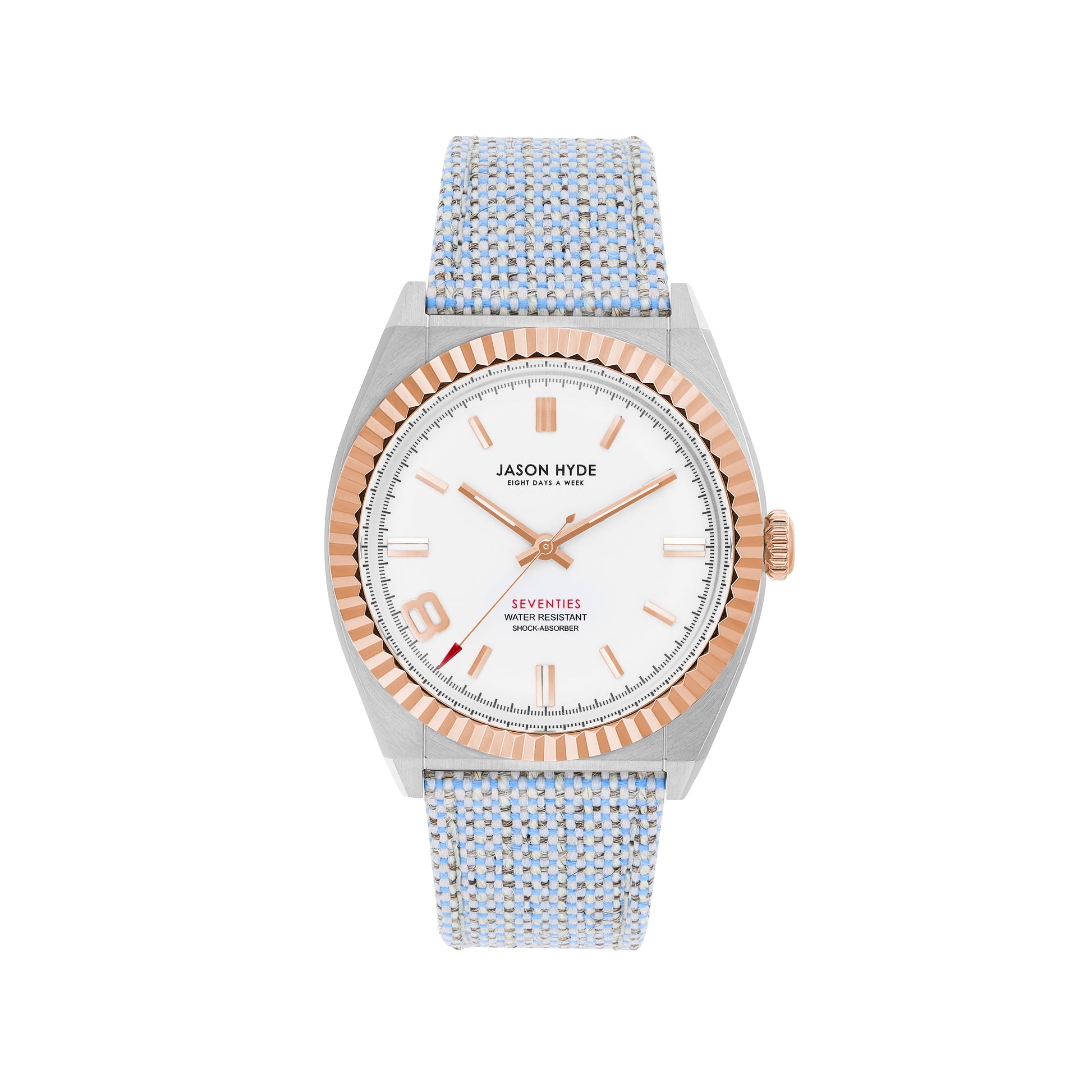 Elegant 36mm watch featuring a blue fabric strap