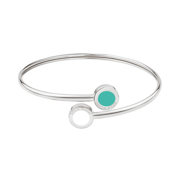 SILVER BANGLE WITH TURQUOISE AND WHITE CHIPS