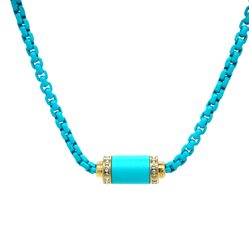 TURQUOISE CHAIN TURQUOISE CHIP WITH ZIRCONIA NECKLACE