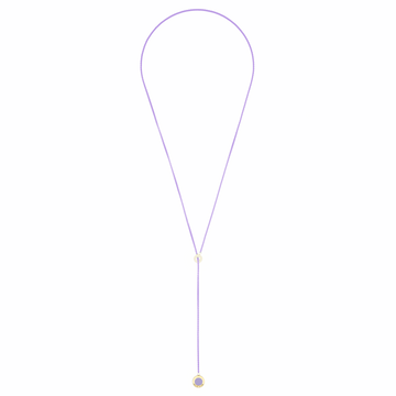 Purple and gold necklace with a round pendant.