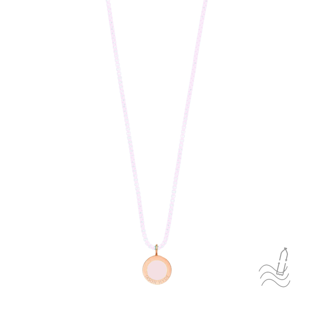 Sustainable pink chip necklace with brass chain by Jason Hyde