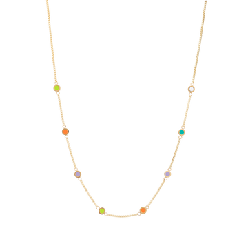 Gold necklace with eight colorful chips