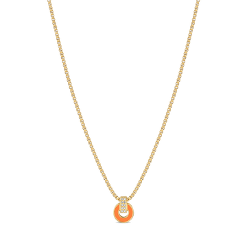 Jason Hyde Nereida gold necklace with a modern orange pendant