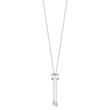 Bolo tie necklace with white chip pendant.