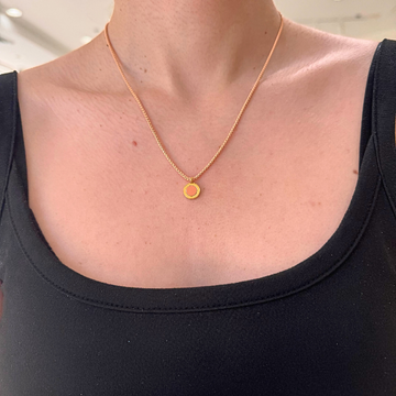 Jason Hyde women’s gold circle pendant necklace with apricot crush chain