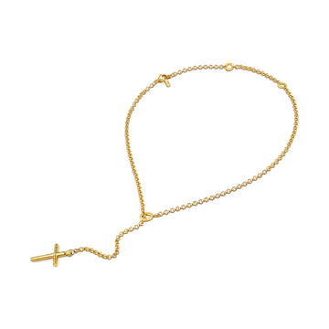 A simple gold chain necklace with a delicate horizontal cross pendant.