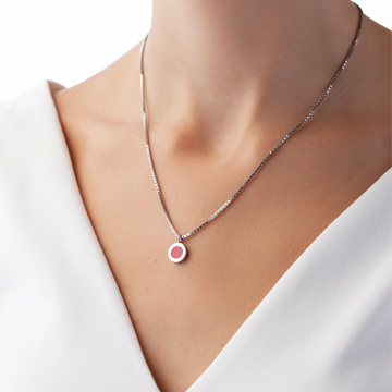 Women’s silver pendant necklace with red round charm, recycled materials