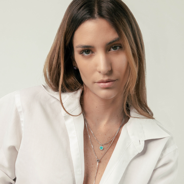 Contemporary Jason Hyde layered silver necklaces with turquoise charm