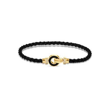 Jason Hyde black recycled cord bracelet with gold clasp and zirconia