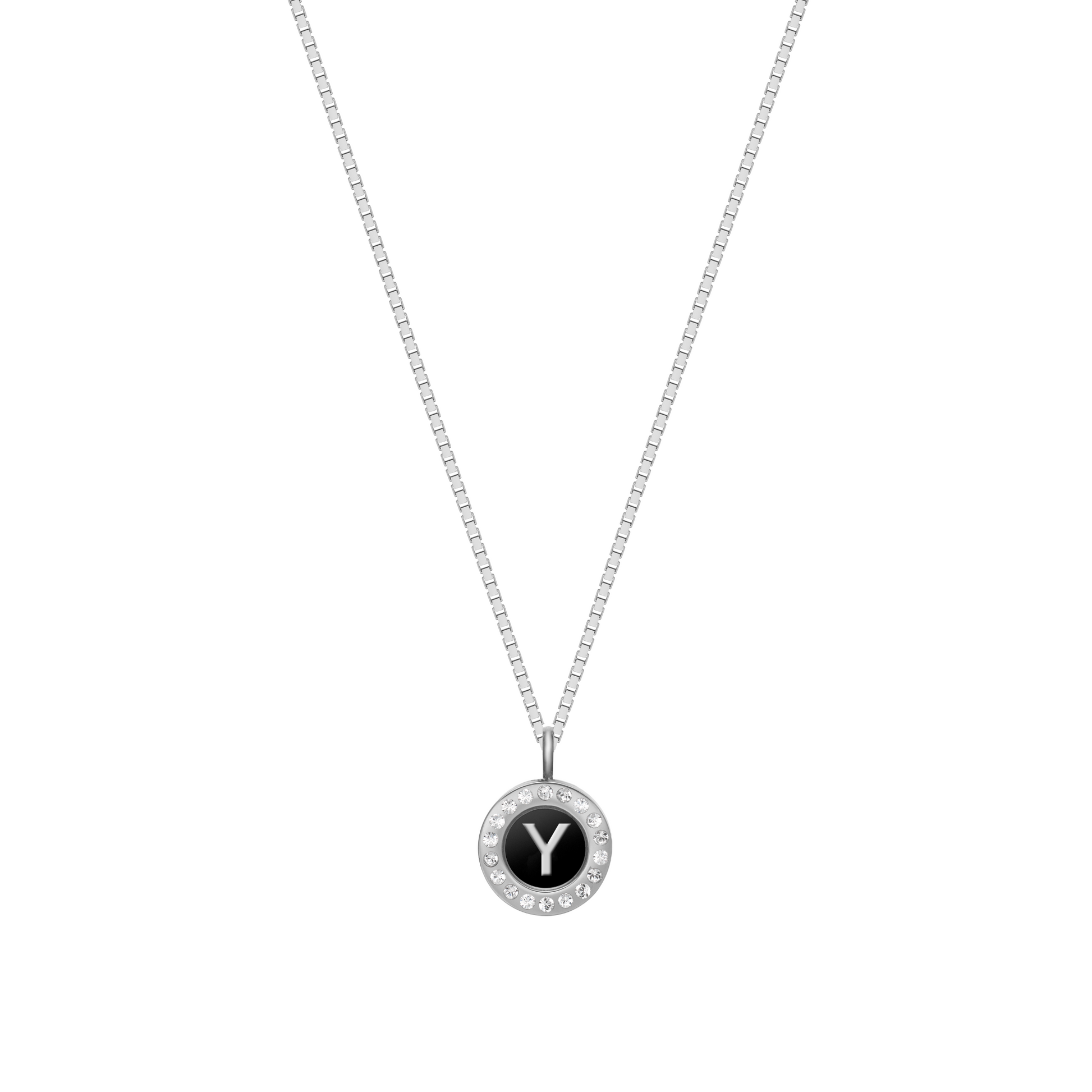 Minimalist silver necklace with black recycled plastic letter Y pendant