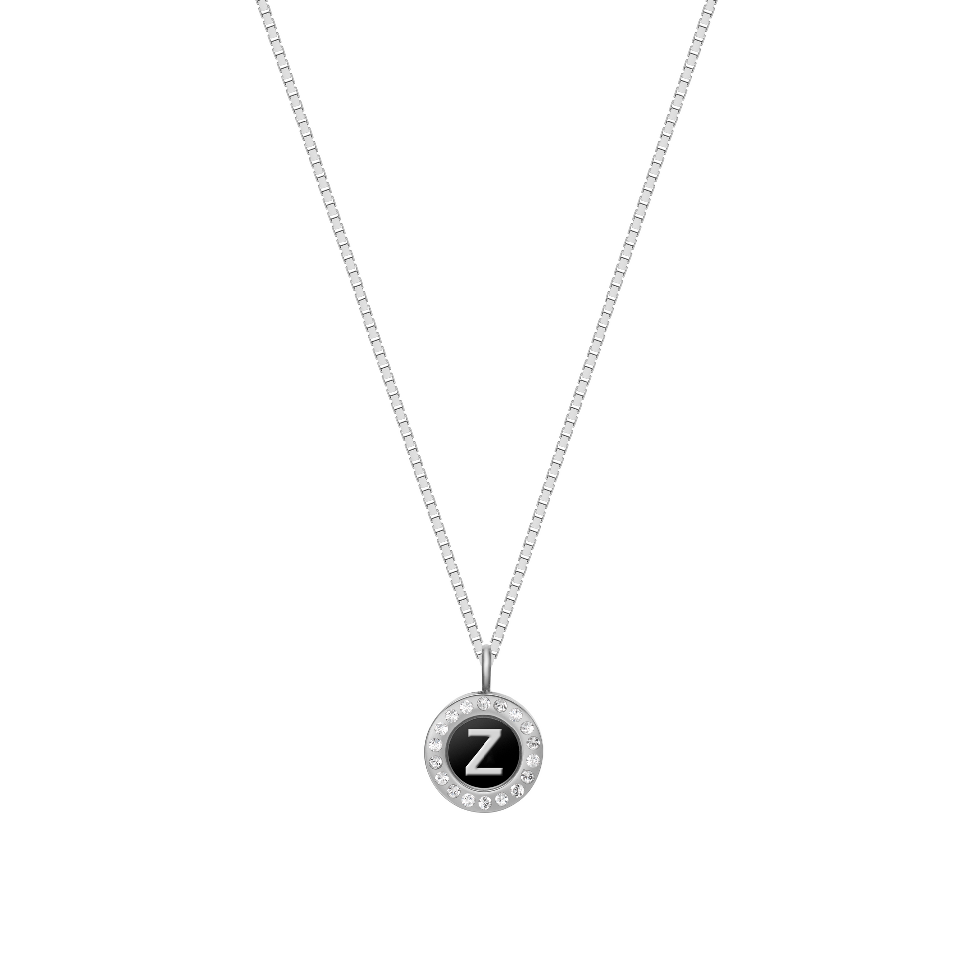 Eco-friendly silver necklace with black recycled ocean plastic letter Z charm