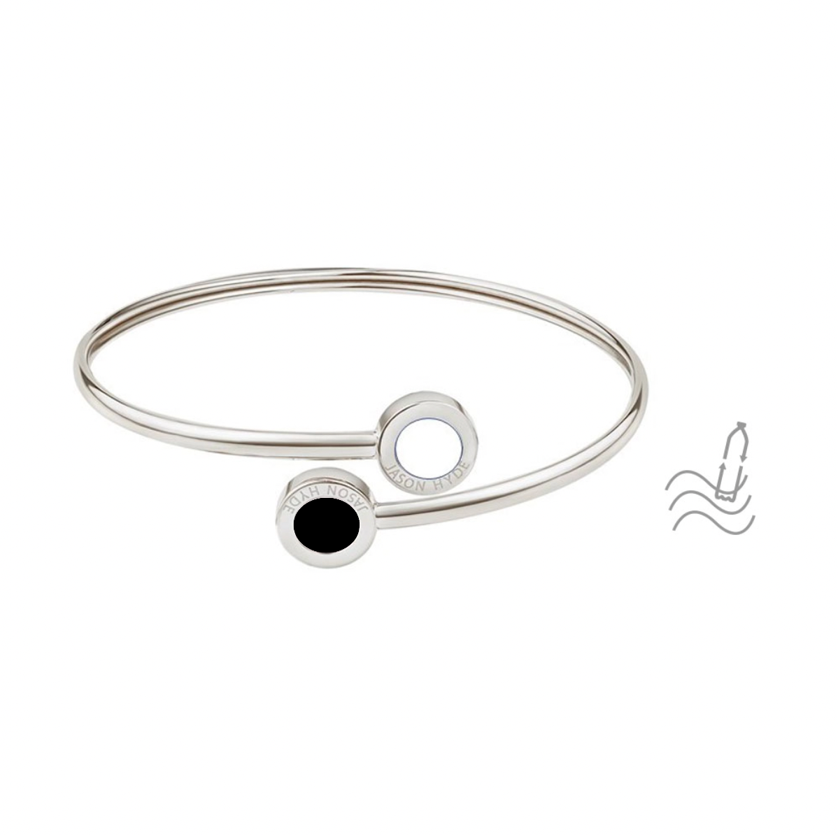 SILVER BANGLE WITH BLACK AND WHITE CHIPS