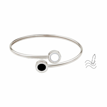 SILVER BANGLE WITH BLACK AND WHITE CHIPS