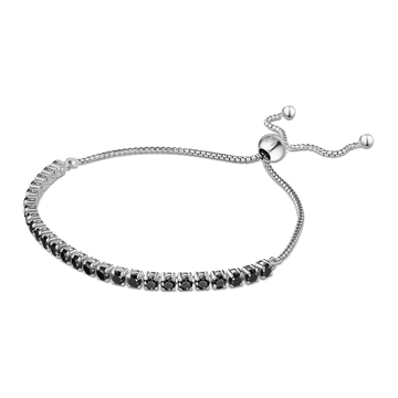 BRACELET ITALY HALF TENNIS BLACK STONES SILVER