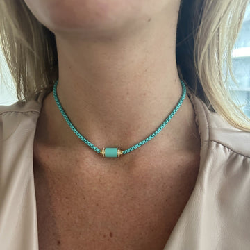 THALASSA TURQUOISE CHAIN TURQUOISE CHIP WITH ZIRCONIA NECKLACE