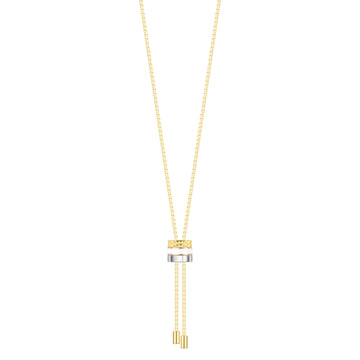 Modern jewelry: gold necklace with a three-ring pendant.