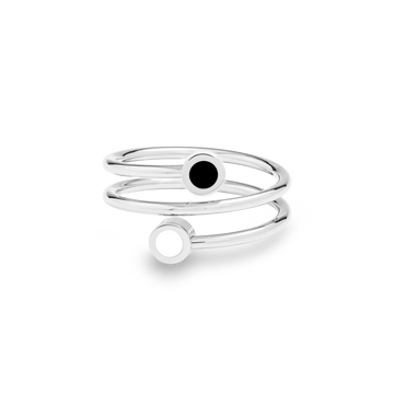 STAINLESS STEEL BLACK AND WHITE CHIP DOUBLE RING