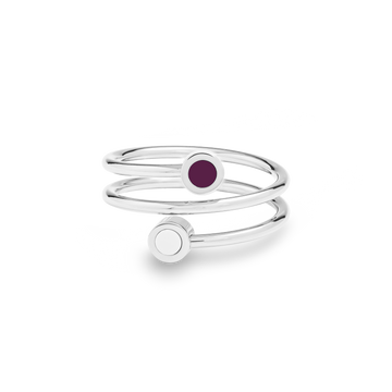 SILVER RING WITH WHITE AND PLUM CHIPS
