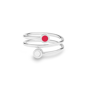 SILVER RED AND WHITE CHIP DOUBLE RING