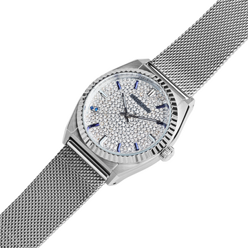 #RUBY-EIGHT | 36MM WATCH SILVER PAVE DIAL - MESH STRAP