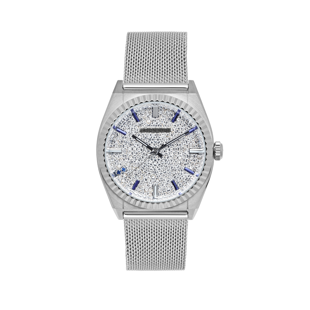 #RUBY-EIGHT | 36MM WATCH SILVER PAVE DIAL - MESH STRAP