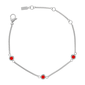 SILVER BRACELET WITH 3 RED CHIPS