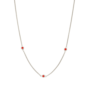SILVER  NECKLACE WITH 3 RED CHIPS