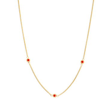 GOLDEN  NECKLACE WITH 3 RED CHIPS