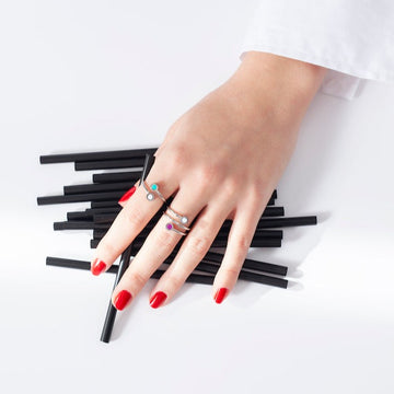 NEW WAVE PLUM AND WHITE CHIP DOUBLE RING