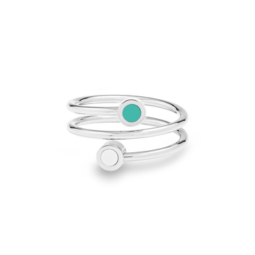 DOUBLE SILVER RING WITH WHITE AND TURQUOISE CHIP