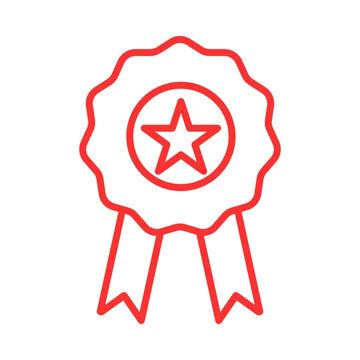Line art icon of a red ribbon award with a star