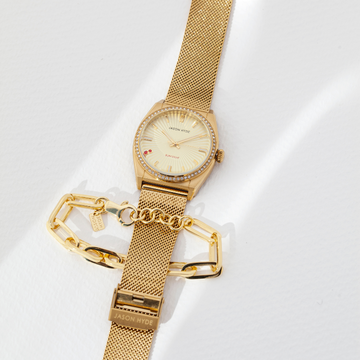 #RUBY-EIGHT | 36MM WATCH YELLOW GOLD SUNRAY DIAL - MESH STRAP