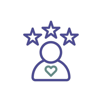 An icon of a person with a heart in their chest and three stars above their head