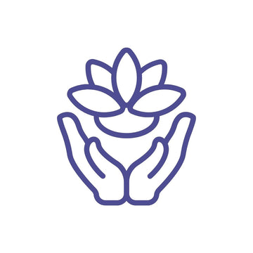 An icon of two cupped hands holding a lotus flower