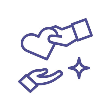 An icon of a hand giving a heart to another hand, with a star nearby