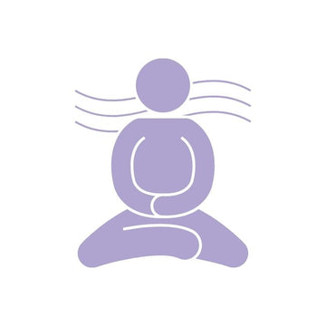 Purple stick figure icon in a yoga pose
