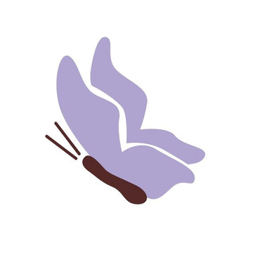 Purple butterfly icon with delicate wing details and brown antennae and body