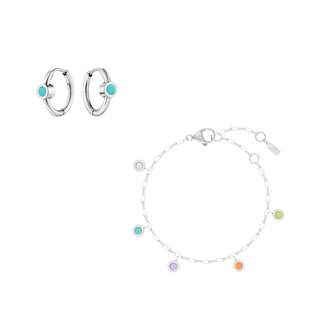 New Wave turquoise chip hoops and a multicolor chips bracelet 