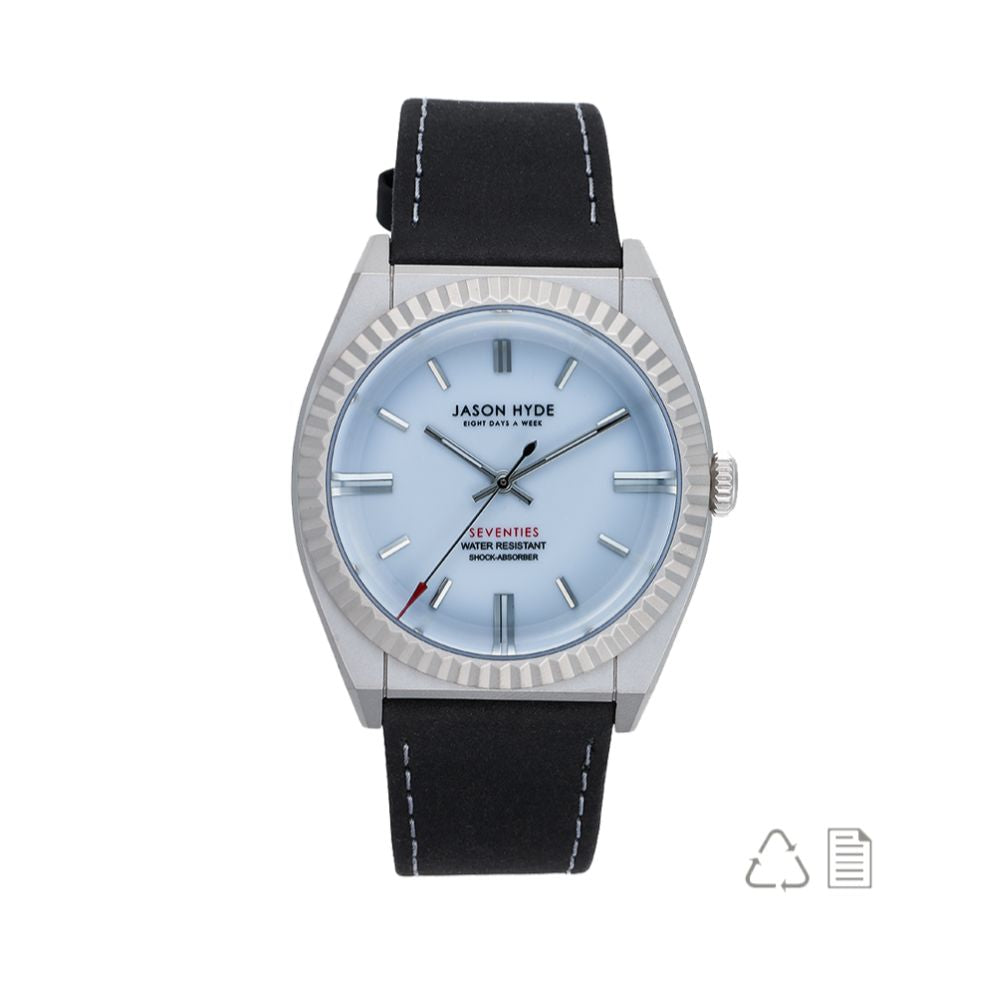 AMBER | 40MM WATCH LIGHT BLUE DIAL - BLACK STRAP